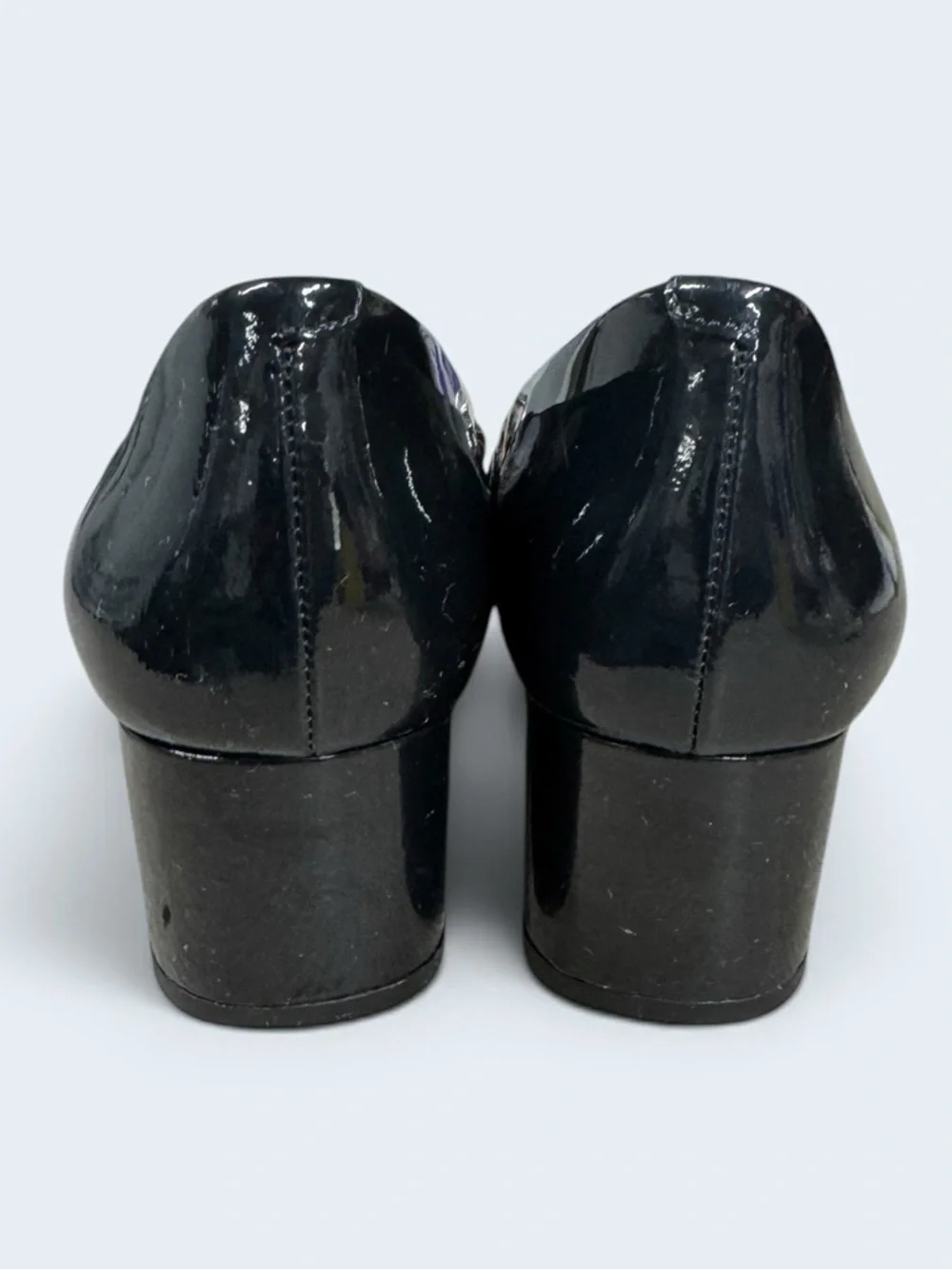 Michael Kors Black Patent Block Heel Pumps with Silver Buckle Size 7.5